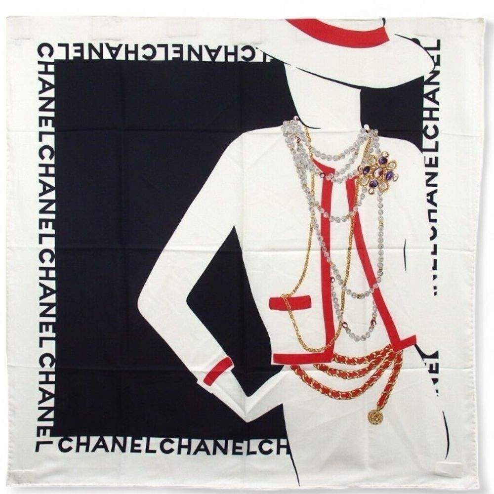 CHANEL Vintage Silk CoCo Mademoiselle Silhouette Scarf